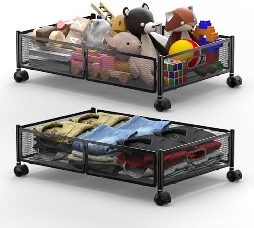 Under Bed Organizer, Storage Bins Under Bed, 60L Underbed Storage Bins for Bedroom Clothes Shoes Blankets (Black, 2 Pack) by YEEBONIX-UnderBedStorage