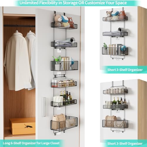 HapiRm Over Door Organizer Storage - Separable Door Organizer Hanging with 6 Metal Large Capacity Baskets for Bathroom Bedroom Kitchen Pantry Closet (Black) - Image 4