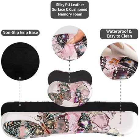 QiyI PU Leather Desk Mat Set, 4-in-1 Ergonomic Wrist Rest, Butterflies - Image 6