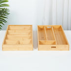 Bamboo Expandable Flatware Drawer Organizer Stackable Bamboo Silverware Drawer Organizer – 2-Tier Kitchen Utensil Tray with Compartments, Flatware Organizer for Spoons - Image 5