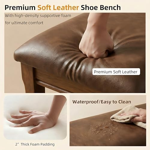 Shoe Rack Bench Entryway Storage with Leather Cushion, 39.4" - Image 6