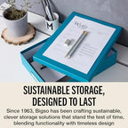 Bigso Oskar Fiberboard Label Frame Document Letter Box - File Organizer Box for Important Paperwork - Document Storage with a Lid & Label Window - 3.3 in x 10.2 in x 13.8 in - 3 Pack - Turquoise - Image 7