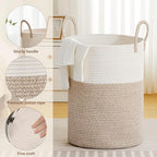 100L Extra Large Tall Cotton Rope Laundry Basket with Handle, Brown - Image 3