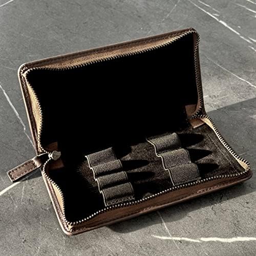 DiLoro Leather Zippered Triple or Quad Pen Case Pencil Pouch Holder for Three or Four Fountain Ballpoint Rollerball Pens or Glasses (Nappa Bugatti) - Image 6