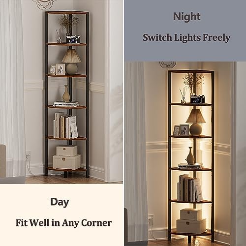 Furnulem 6 Tier Corner Shelf with LED Light, 67.5" Corner Narrow Bookshelf - Image 4