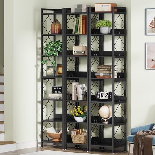 Tribesigns 78.7 Inch Tall Skinny Narrow Bookshelf Bookcase Set of 2, Black - Image 3