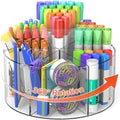 Mefirt Acrylic Pen Holder, 360 Degree Rotating Pen Organizer, Rotating Desk Acrylic Office Organizer with 6 Compartments, Marker Organizer for Kid, Crayon Caddy School Art Supply Storage Organizer by Mefirt