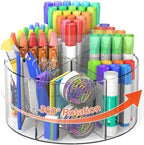 Mefirt Acrylic Pen Holder, 360 Degree Rotating Pen Organizer, Rotating Desk Acrylic Office Organizer with 6 Compartments, Marker Organizer for Kid, Crayon Caddy School Art Supply Storage Organizer by Mefirt