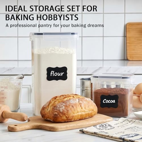 24 PCS Airtight Food Storage Containers with Lids, Plastic Kitchen and Organization Canisters for Cereal, Dry Food, Flour and Sugar, BPA-Free, PVC-Free, Includes 24 Black Labels & Marker - Image 5