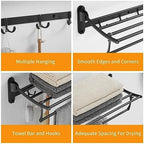 BESy Towel Racks with Foldable Towel Bar Hooks, Wall Mounted Matte Black - Image 7