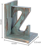 MyGift Wood Bookends, Book Ends for Shelves with Decorative White and Blue Alphabet A and Z Design, Book Stopper for Heavy Books, Home Office Desktop Decor, Vintage - Image 4