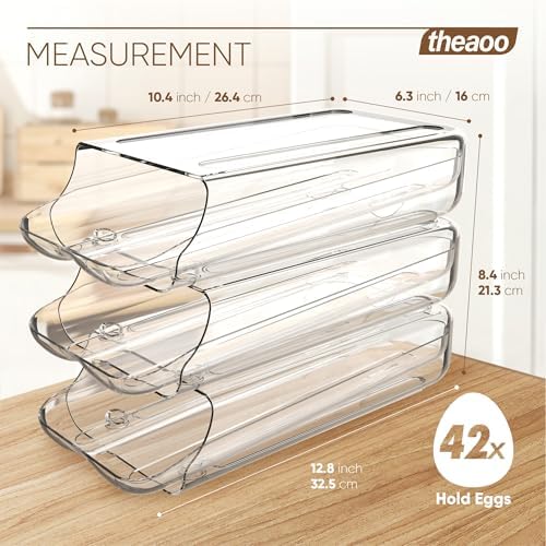 theaoo Egg Holder for Fridge, Automatic Rolling Egg Container, Clear, 3Pack - Image 3