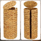 Graciadeco Stand Paper Storage with Lid Spare Extra 3 Rolls of Toilet Tissue Holder Free Standing Water Hyacinth Wciker Toilet Paper Organizer Basket for Bathroom - Image 4
