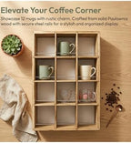 12 Grid coffee mug display shelf, 17x25" Wooden cup shelf for wall, Carbon - Image 4