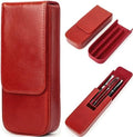 Top Grain Genuine Leather 3 Pen/Pencil Tray Case Holder, Solid Fashion Design No Logo, Handmade, Magnetic Closing with Drawer Design, Gift Choice for Man/Woman/Office, Glossy Red, 3 Slots by CataPurusLeatherCrafts