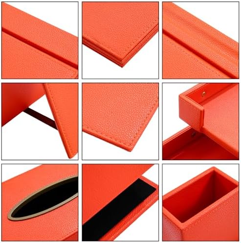 Luxury Executive Leather Desk Organizer Set –13-Piece Office Desk Accessories with Desk Pad, Letter Tray, Phone Stand, Pen Holder & Coasters – Professional Office Desk Decor & Gift (Orange) - Image 5