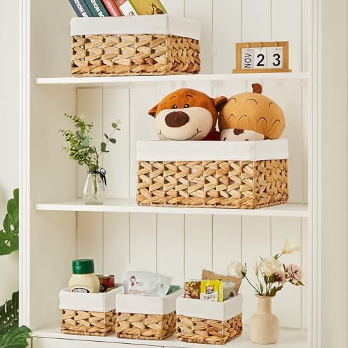 Vagusicc Wicker Storage Basket, 5 Pack Baskets for Organizing, Water Hyacinth Storage Baskets, Rectangular Wicker Baskets for Storage Shelves, Cube Storage Bins For Closet/Clothes/Dresser - Image 3