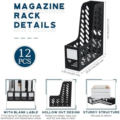 Glenmal 12 Pack Magazine File Holder Organizers Vertical Desk, Black - Image 2