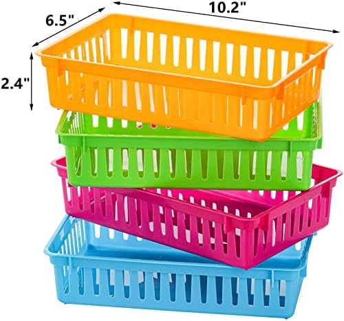 DEAYOU 16 Pack Classroom Storage Baskets Bins, Small Plastic Organizer Basket, Colorful Storage Trays, Crayon Pencil Containers for Paper, Desk, Shelf, Home School Office, 10.2" L x 6.5" W x 2.4" H - Image 2