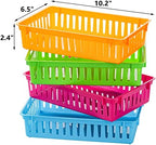DEAYOU 16 Pack Classroom Storage Baskets Bins, Small Plastic Organizer Basket, Colorful Storage Trays, Crayon Pencil Containers for Paper, Desk, Shelf, Home School Office, 10.2" L x 6.5" W x 2.4" H - Image 2