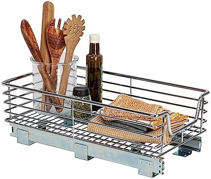 Household Essentials Chrome-Plated Steel Pull-Out Organizer with Artisanal Basket Detailing by HouseholdEssentials