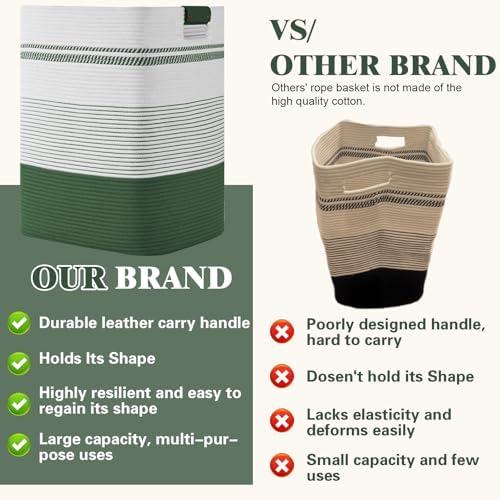 Laundry Hamper, 95L Tall Laundry Basket with Leather Handles, Rectangle Large Clothes Hamper for Organizing, Cotton Woven Laundry Baskets Storage Hampers for Bedroom, Nursery, Living Room - Image 5