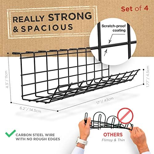 Scanfield Under Desk Cable Organizer Wire Tray, Set of 4x17 inch, Black - Image 3