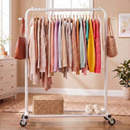 Sywhitta Metal Clothing Rack on Wheels with Bottom Shelf, for Clothes,White - Image 2