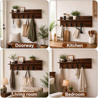 Wooden Wall Mounted Coat Rack for Entryway, Coat Rack Wall Mount with Shelf - Image 2