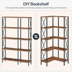HOOBRO Corner Bookshelf, 5-Tier L-Shaped Bookcase, Industrial Open Display Shelf Tall Storage Organizer, Vertical Storage Rack, for Living Room, Home Office, Rustic Brown and Black BF60SJ01 - Image 5