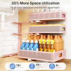 Under Sink Organizer, 3-Tier Thickened Metal Pull out Cabinet Organizer Shelf, Height Adjustable Slide out Storage Drawer Rack for Kitchen Bathroom Pantry Laundry Home Organization, 1-Pack, Pink - Image 4