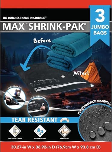 Shrink-Pak Vacuum Seal Storage Bags for Clothing, Travel, Bedding | Tear & Water Resistant, Dual-Valve Space Saver Compression Bags, Pump Included - Jumbo (30x36 Inch), 3-Pack by Hefty