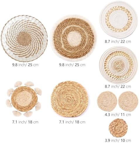 9 Pack Boho Wall Basket Set, hanging Woven Wall Basket Decor, Seagrass Rattan Wicker Boho Wall Decor, Eco-Friendly Round Art for Farmhouse Bedroom Living Room Display Table Settings Kitchen Home - Image 3