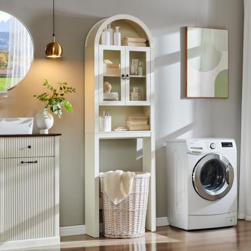 IFGET Arched Over The Toilet Storage Cabinet w/Acrylic Doors, Antique White - Image 6