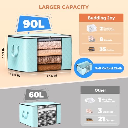 90L Large Storage Bags, 8 Pack Clothes Storage Bins Closet Organizers - Image 2