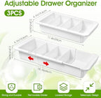 3 Pcs Expandable Drawer Organizer, Adjustable Drawer Organizer Trays Expandable Plastic Dividers Storage for Office Bathroom Bedroom Kitchen Desk (White) - Image 2