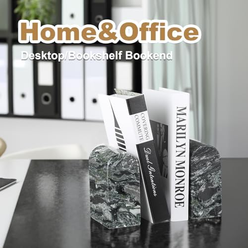 Koville South African Natural Marble Bookends for Shelves, Non-Slip Book Ends, 13LBS Ultra Heavy Duty Marble Book Holder Organizer, Apartment Decor for Movies/CD/Video Games(Olive Green) - Image 5