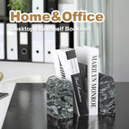 Koville South African Natural Marble Bookends for Shelves, Non-Slip Book Ends, 13LBS Ultra Heavy Duty Marble Book Holder Organizer, Apartment Decor for Movies/CD/Video Games(Olive Green) - Image 5