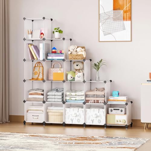 Neprock 16 Cubby Storage Organizer, Closet Clothes Storage Organizer, Cube Shelves Closet Organizers and Storage Shelves for Clothing Storage with Hammer, Bookshelf for Kids（Transparent） - Image 7