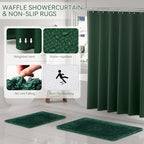 Green Bathroom Set, Dark Green Bathroom Accessories Set with Shower Curtain and Rugs, Bath Towel Sets, Natural Loofah Sponge, Soap Dispenser, Toothbrush Holder, Bathroom Tumbler and Tray for Bathroom - Image 4