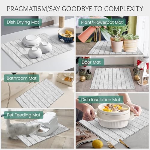 Stone Dish Drying Mat Collapsible Diatomaceous Earth Absorbent Mat Quick Dish Drying Pad Dish Rack Pad Match Any Counterto Multiple Usage for Kitchen,Bathroom (Light-Gray Frosted Pattern, 24"L x 16"W) - Image 7