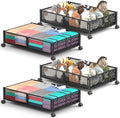 Under Bed Storage With Wheels, 4 Pack Foldable Pattern Carved Metal Under Bed Storage Containers, 60L Rolling Underbed Storage, Easy Assembly Under The Bed Storage for Shoes, Clothes, Blankets... by YEEBONIX-UnderBedStorage