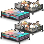Under Bed Storage With Wheels, 4 Pack Foldable Pattern Carved Metal Under Bed Storage Containers, 60L Rolling Underbed Storage, Easy Assembly Under The Bed Storage for Shoes, Clothes, Blankets... by YEEBONIX-UnderBedStorage