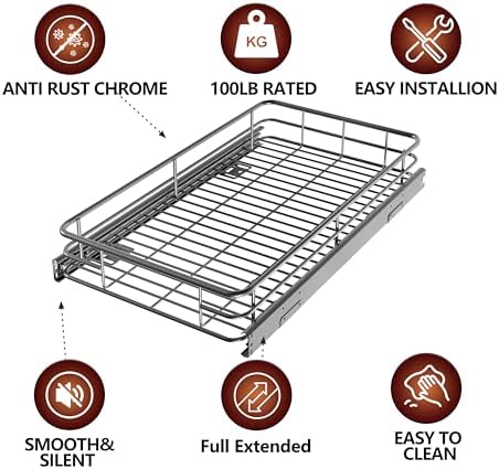 JOWBOOW Pull Out Cabinet Organizer 24" W x 21" D, Chrome-Plated Steel - Image 6