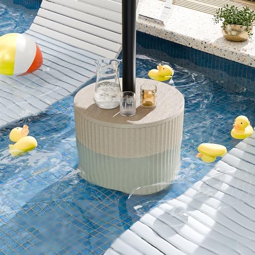 Umbrella Side Table, Umbrella Table with 1.9 Inch Hole, Heavy Duty Umbrella Stand Outdoor Base, Patio Fluted Umbrella Base, Pool Table Umbrella Holder for Deck, Poolside, Garden, Beige - Image 6