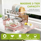 2-Tier Expandable Dish Drying Rack, Kitchen Counter Pink - Image 5