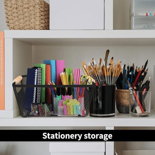 2 Pack 12" Wide Metal Mesh Baskets with Bamboo Handles for Pantry Organization | Wire Storage Bins for Kitchen, Cabinet, Fruit & Snacks | Decorative Farmhouse Style Organizer - Image 5