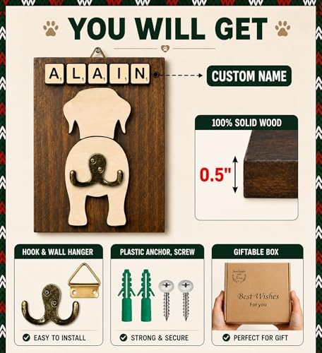Personalized Dog Leash Holder, Custom Dog Butt Harness Wall Hanger Organizer with Name, Hooks for Leashes, Keys, Collars, Funny Leash Rack Wall Mount for Entryway, Gift for Pet Lovers, Home Décor - Image 6