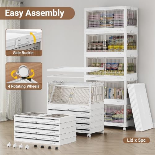 BROVIEW 150Gal Stackable Storage Bins with Lids Foldable Boxes,White,5Pack - Image 6