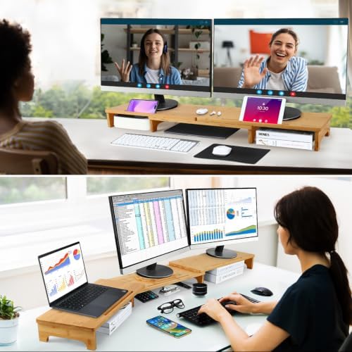 Nnewvante Monitor Stand Riser 60 inch Bamboo Dual Monitor Stand for Desk - Image 2